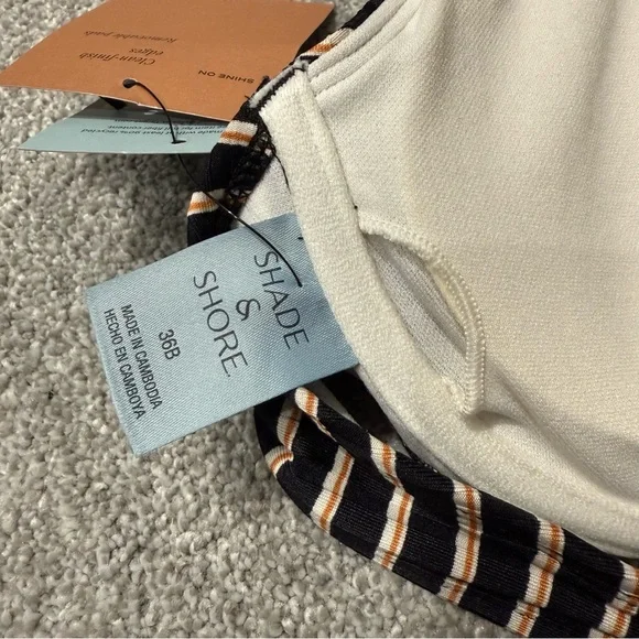 NWT Shade and Shore Striped Black, Orange, and Beige Underwire Swim Top Size 36B - Picture 6 of 7